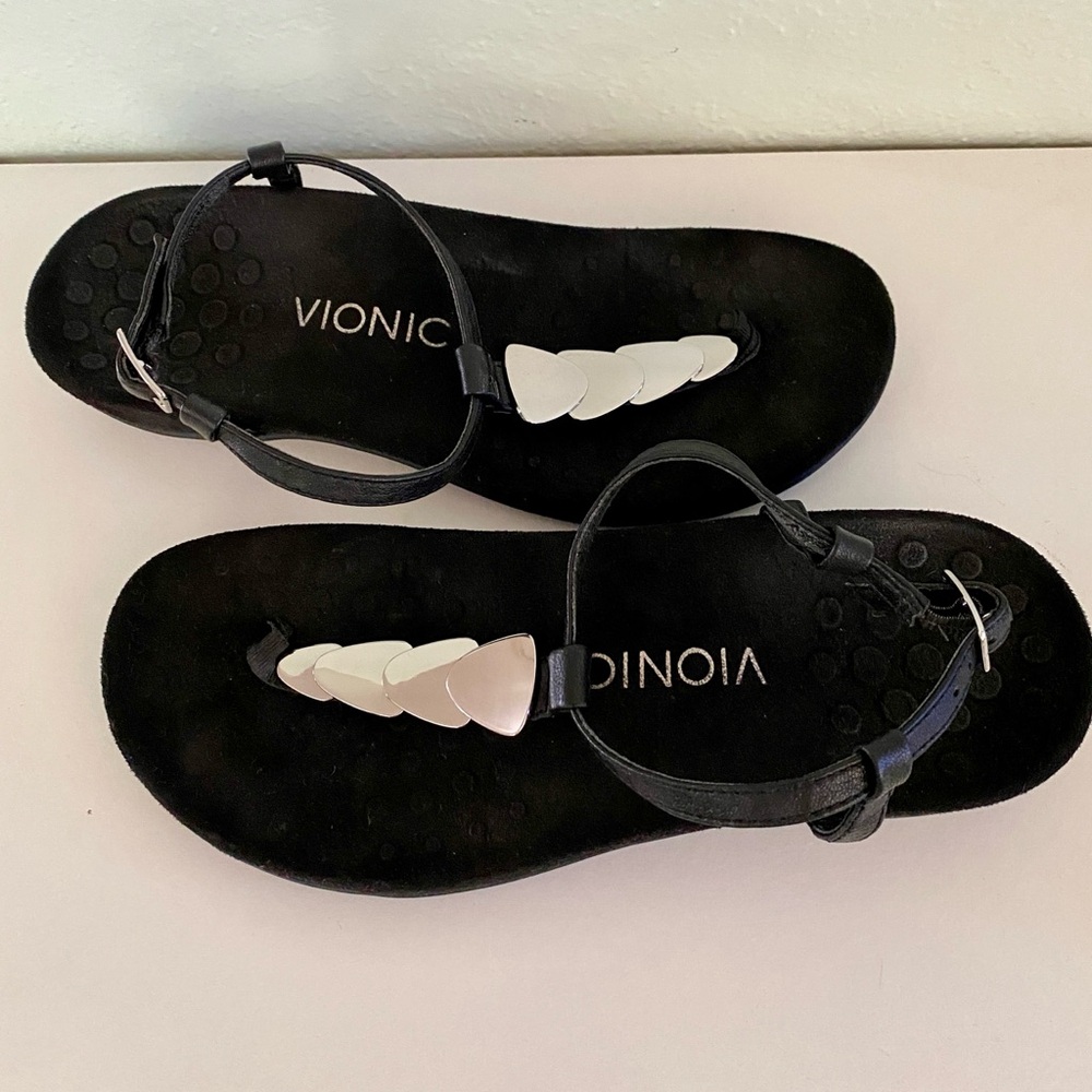 Vionic Women's Black Sandals with White Accents